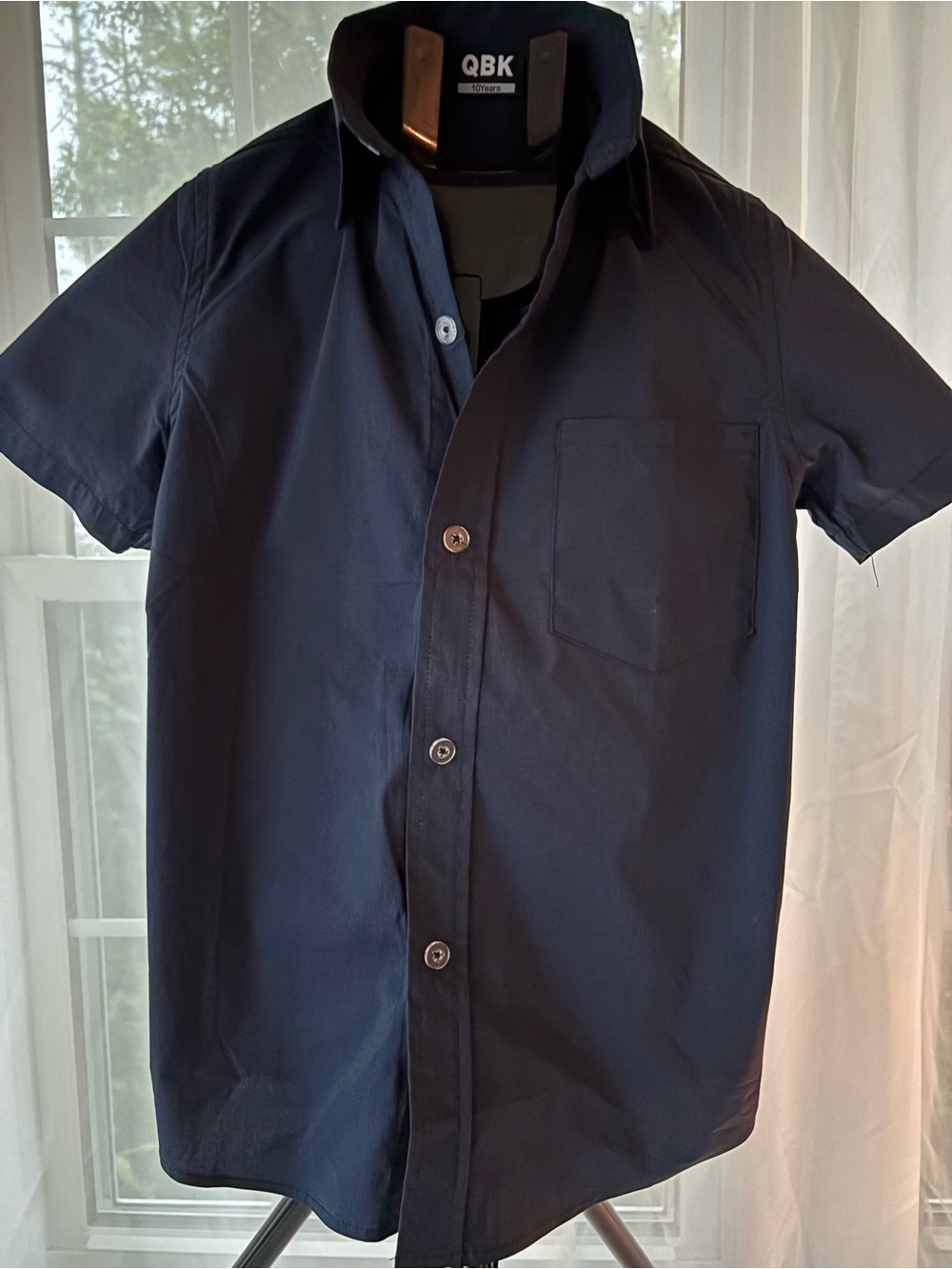 Boys QBK Navy Short-Sleeve Button-Up Shirt Size 10